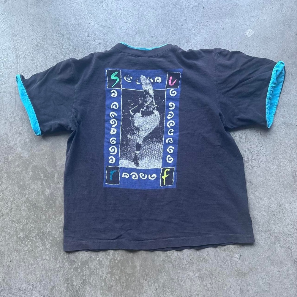 Vintage 90s Ocean Pacific Turquoise Double Layered Surf IRL Tribal Shirt